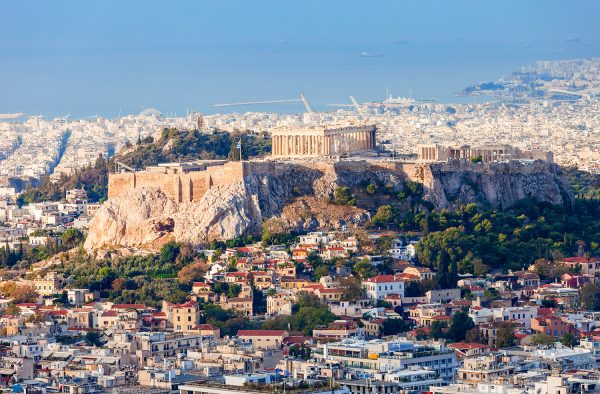 Athens, Greece. Acropolis and Parthenon temple, view from Lycabe